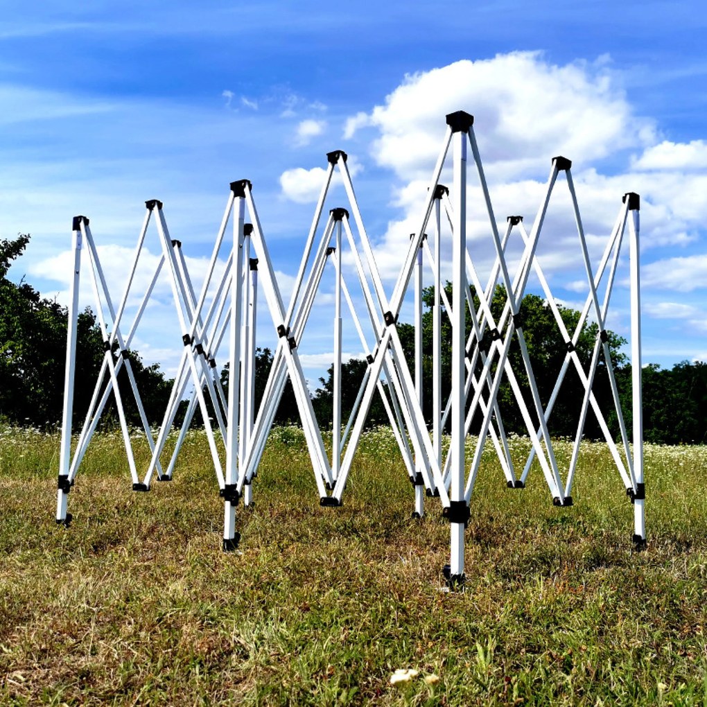 Párty sátor 3x6m Keresztvázas (3 fal) - Acél szerkezet és ponyva 330g/m² - plusz 3 oldalfal - Fehér