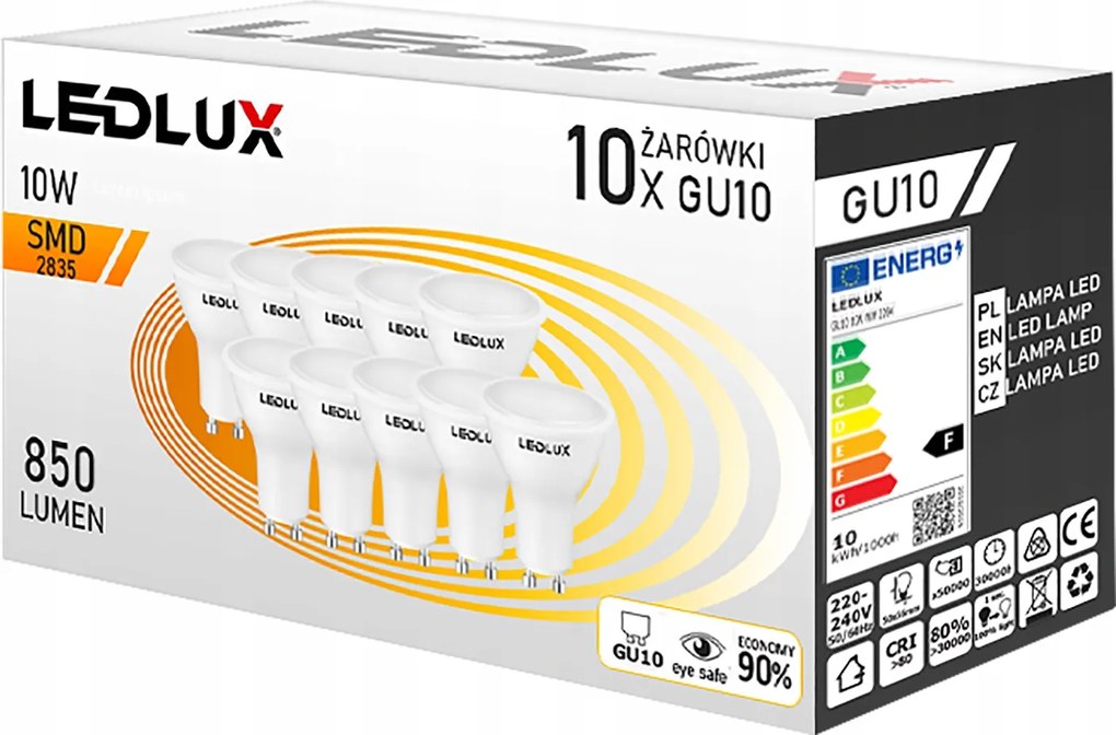 Led izzó GU10 10W (10db-os szett) Prémium Hatékony