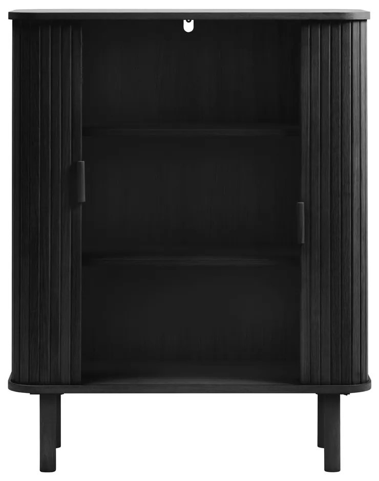 Fekete szekrény tolóajtóval, tölgyfa dekorral 113x90 cm Cavo – Unique Furniture