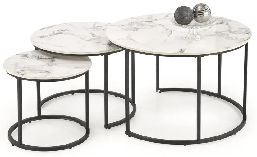 COMORO 3 darabos dohányzóasztal szett, fehér/fekete