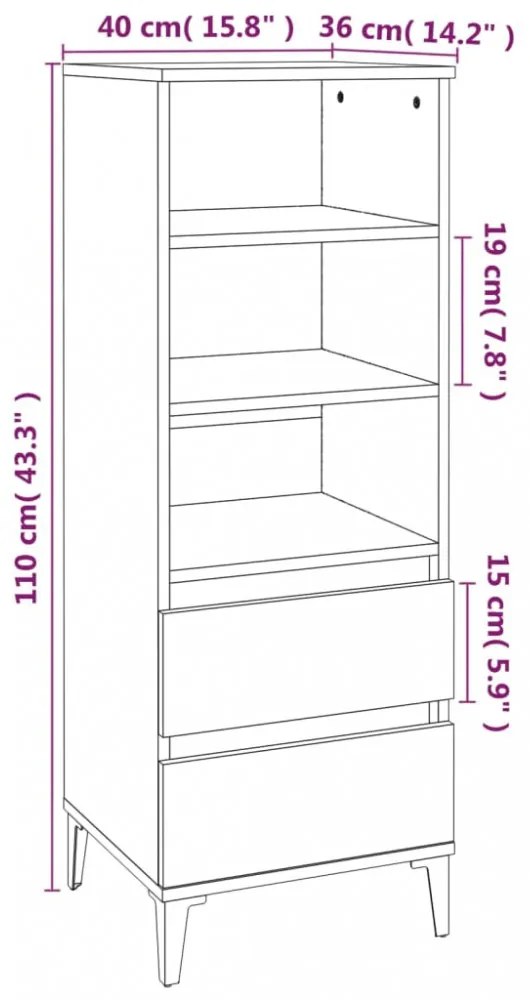 fehér szerelt fa magasszekrény 40 x 36 x 110 cm