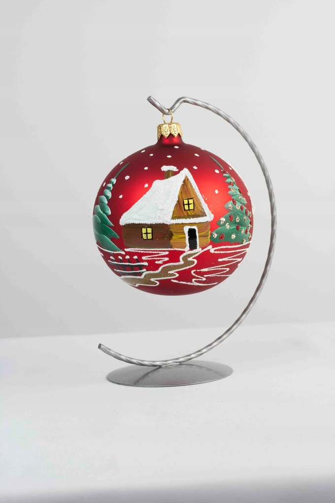 Piros matt karácsonyi gömb állványon 80