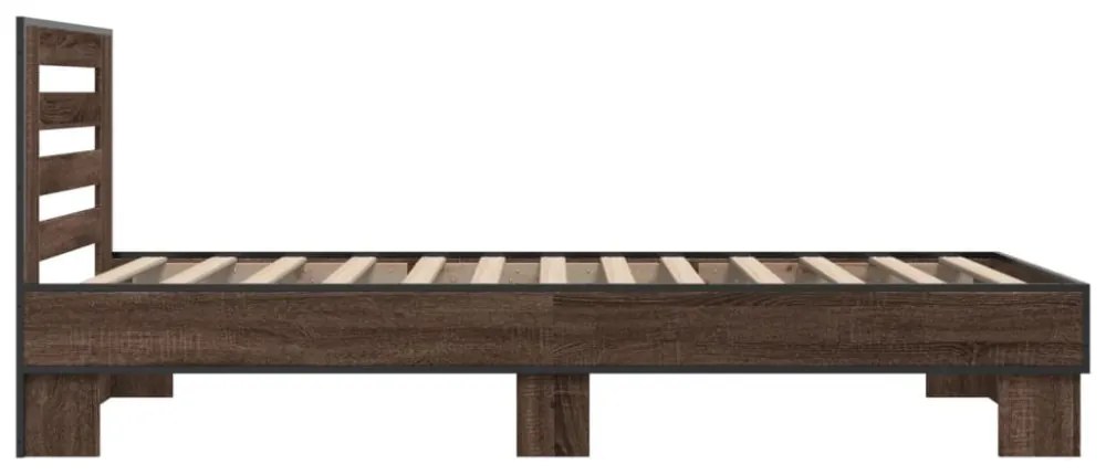 barna tölgyszínű szerelt fa és fém ágykeret 90 x 200 cm