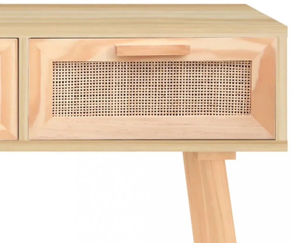 barna tömör fenyő és természetes rattan kisasztal 105x30x75 cm