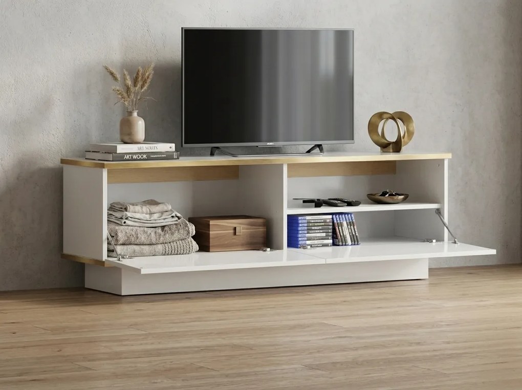 TV állvány ALVIN 135 cm, fehér/arany