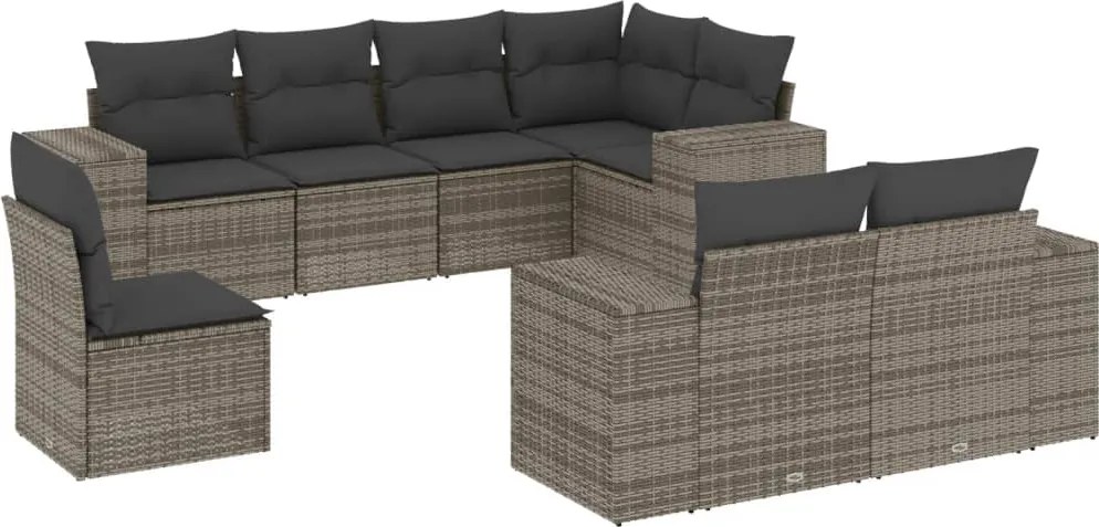 vidaXL 8 részes szürke polyrattan kerti ülőgarnitúra párnákkal