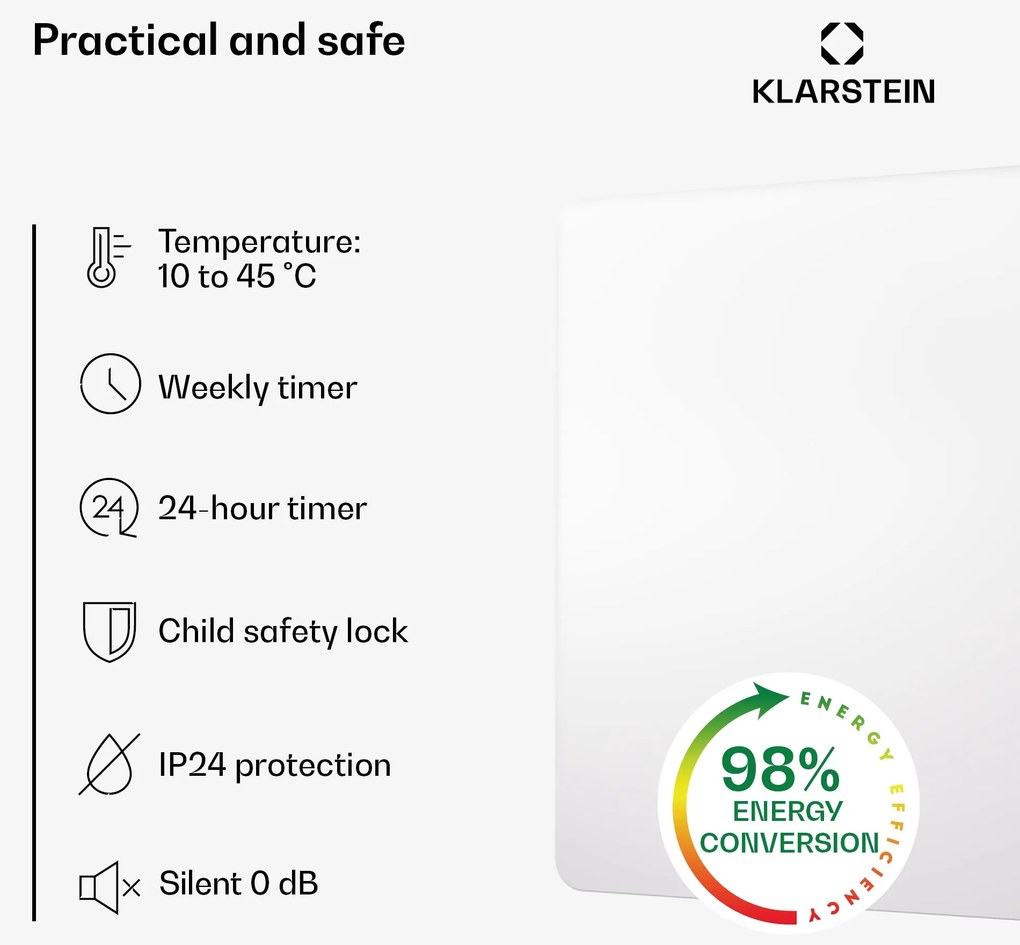 Klarstein Wonderbeam 450 Hybride infravörös hősugárzó 60 x 60 cm 450 W Heti időzítő Távirányító