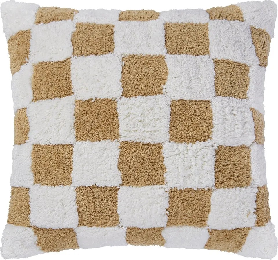 CHECKER STYLE plüss párna 50 x 50 cm, fehér-világosbarna