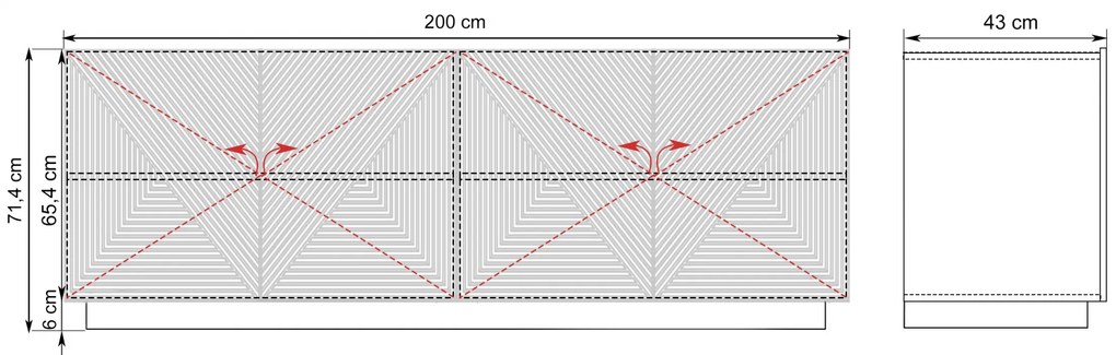 Asha négyajtós komód 200 cm - matt fehér