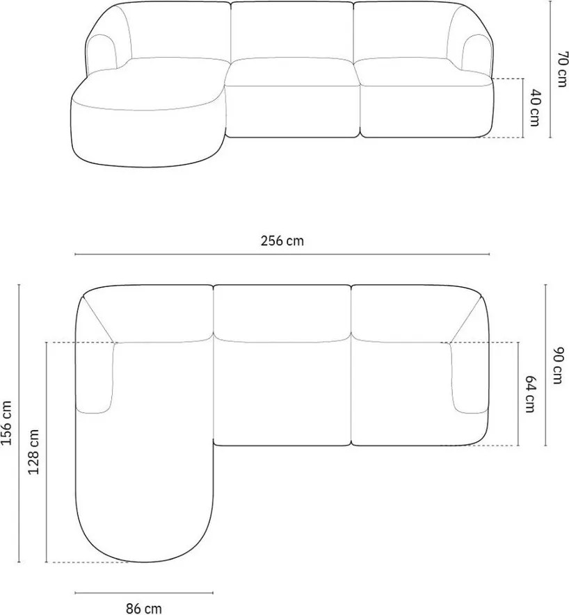 Sötétszürke kordbársony sarokkanapé (bal oldali-heverő résszel) Campi – Cosmopolitan Design