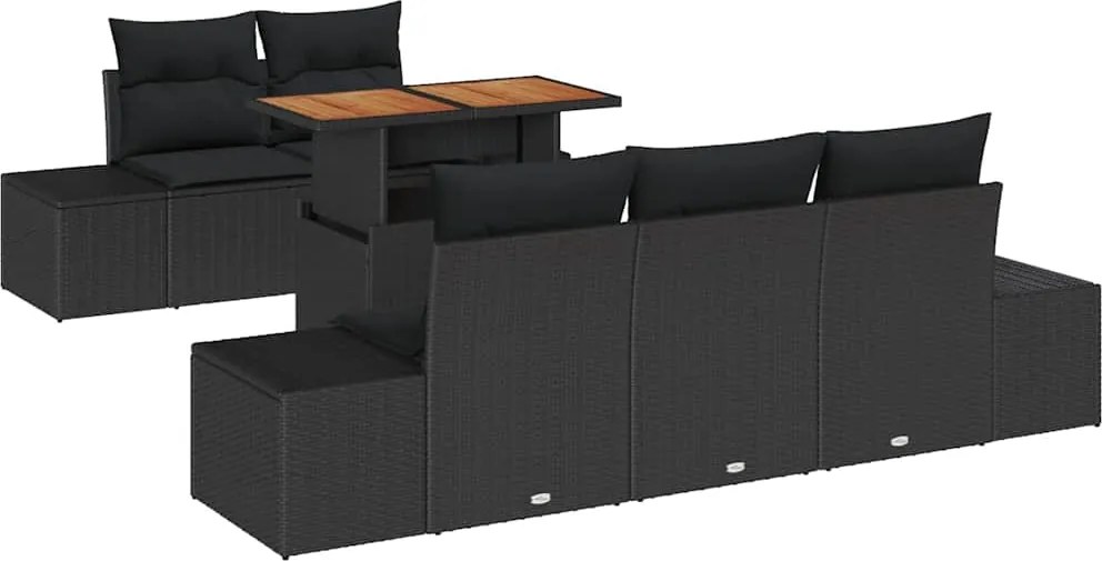 vidaXL Kerti Kanapé Szett tárolóval 6 pcs Fekete Poli rattan