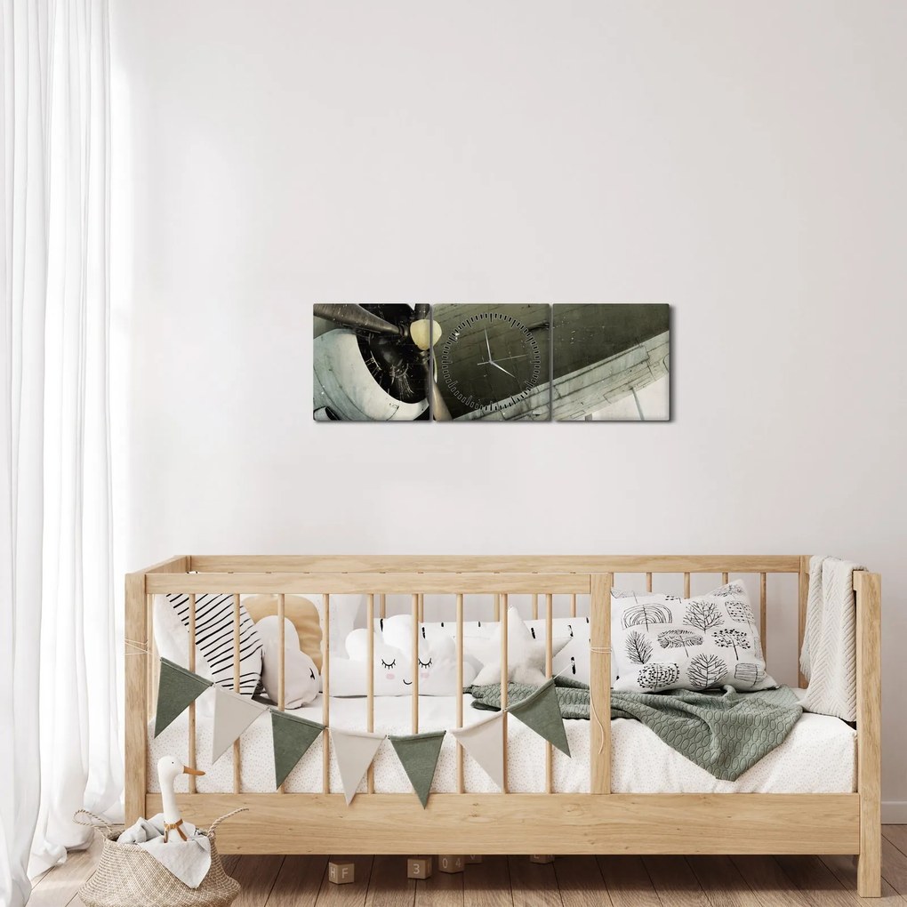 Kép - Régi légcsavaros repülőgép (órával) (90x30 cm)