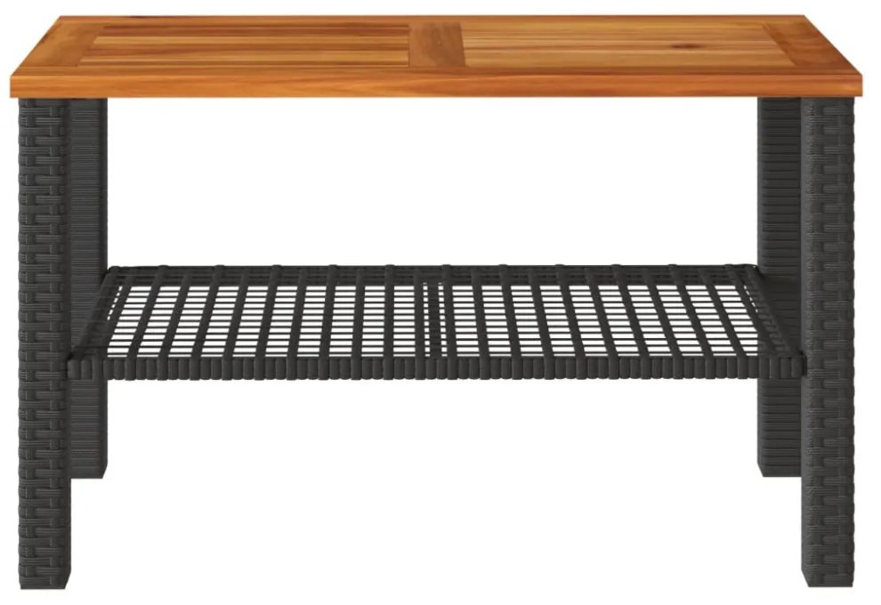 fekete polyrattan és akácfa kerti asztal 70 x 38 x 42 cm