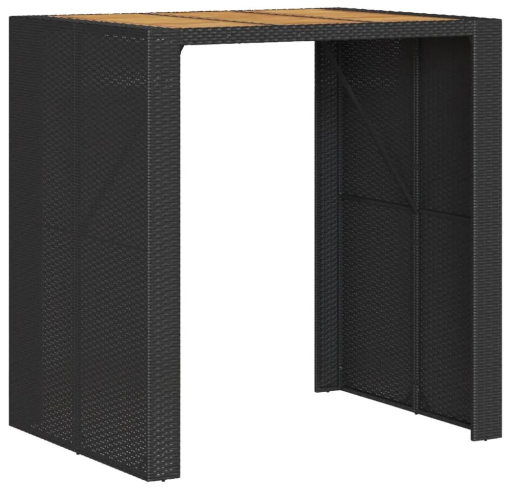 fekete polyrattan kerti bárasztal akácfa lappal 105x80x110 cm