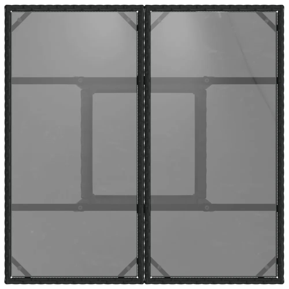 fekete polyrattan üveglapos kerti asztal 80 x 80 x 75 cm