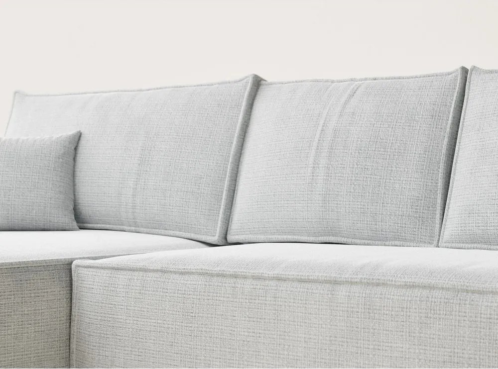 Világosszürke zsenília kinyitható-tárolóhelyes sarokkanapé (bal oldali-heverő résszel) Maze – Maison de Rêve