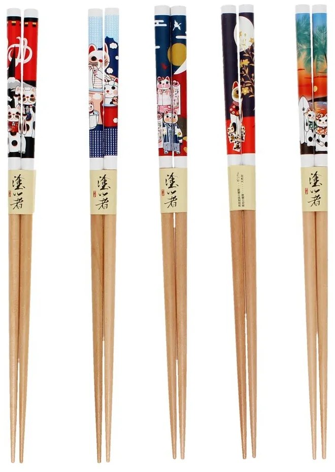 Natúr színű fa evőpálcika szett 5 db-os Beckoning Cats – Rex London