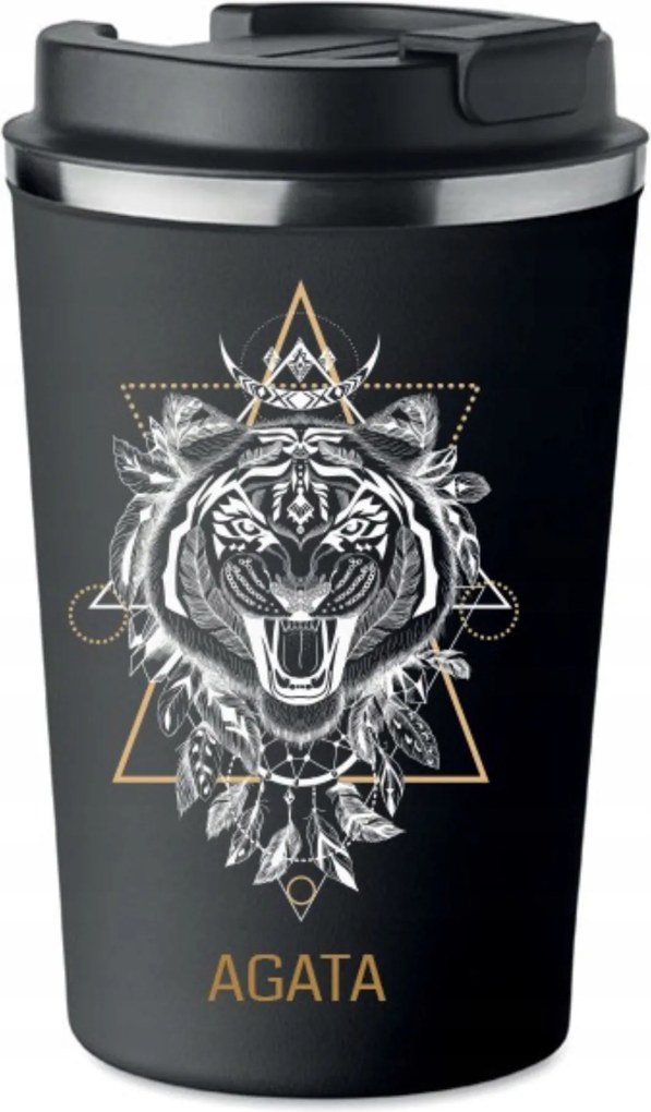 Prémium thermo bögre Az Ön Nevével Tigris Felirattal Totem fekete KT_183