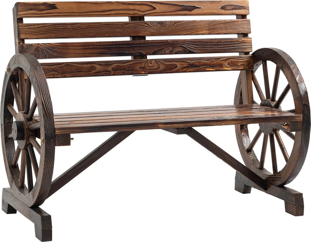 Outsunny 2-Fős Kerti Pad, Időjárásálló Pad Háttámlával és Karfákkal, Kerek Forma, Park Pad 240 kg Kapacitással, Balkon Pad, Fa Pad Balkonra, Kertbe, 1