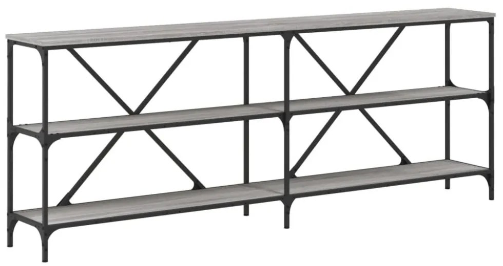 szürke sonoma szerelt fa és vas konzolasztal 200x30x75 cm