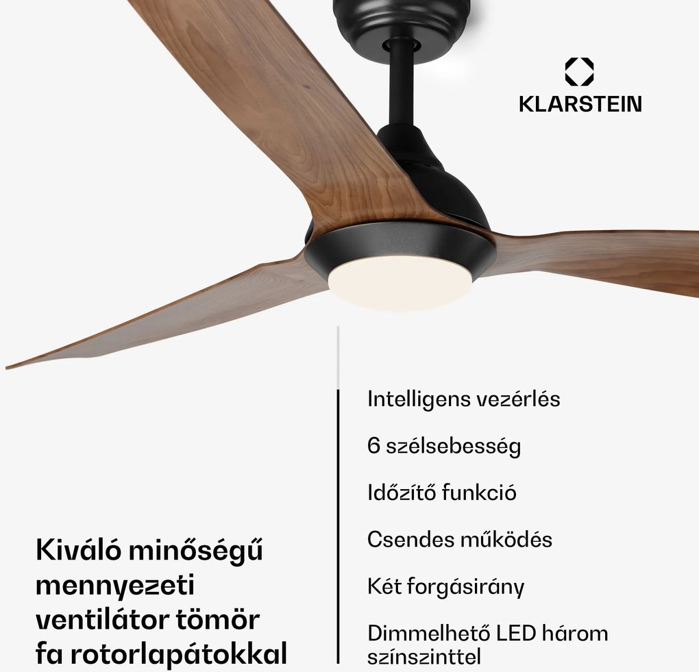 Klarstein Fiji Flow 2 az 1-ben Smart, mennyezeti ventilátor, Ø 132 cm, dimmelhető LED világítás, távirányító, vezérlés applikáción keresztül, 2 irányú működtetés