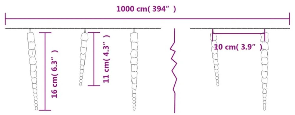 meleg fehér akril PVC karácsonyi jégcsaplámpa 100 LED-del 10 m
