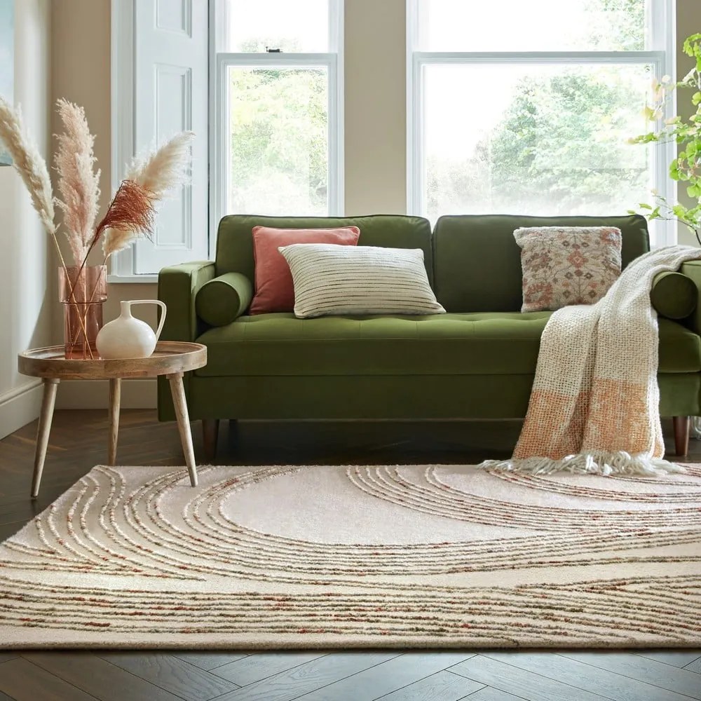 Narancssárga-krémszínű gyapjú szőnyeg 200x290 cm Abstract Swirl – Flair Rugs