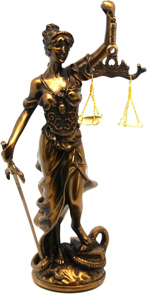 Temida figura mérleggel barna dekoratív szobor az iroda nappalijába