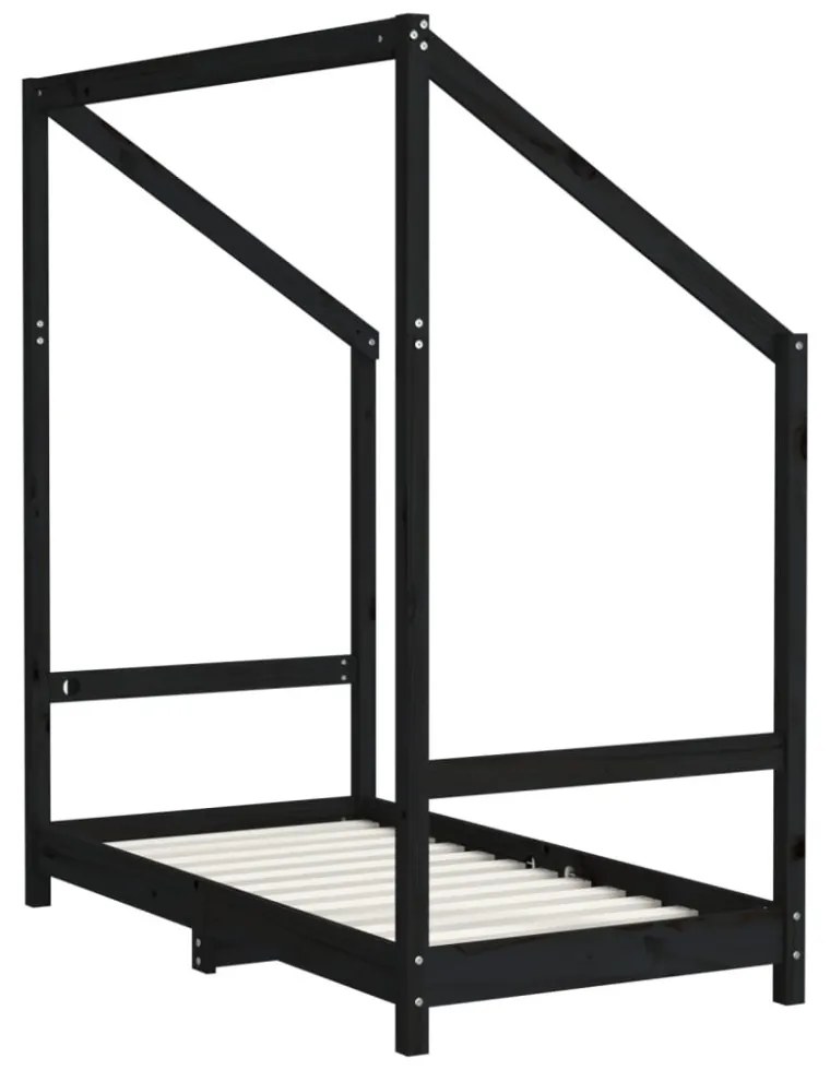 fekete tömör fenyőfa gyerekágykeret 70 x 140 cm