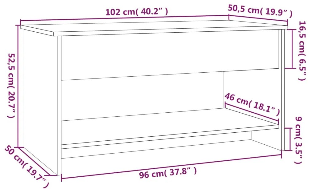 betonszürke szerelt fa dohányzóasztal 102x50x52,5 cm
