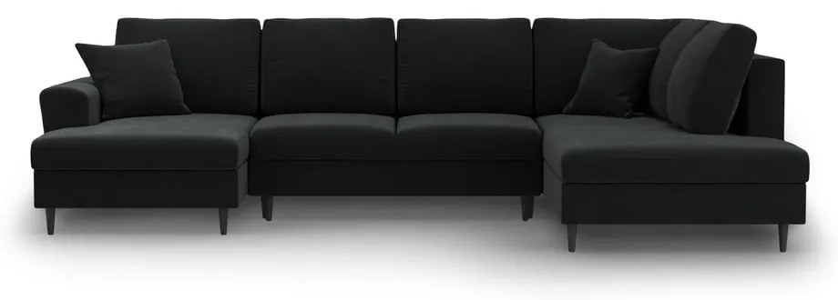 Fekete bársony kinyitható tárolóhelyes sarokkanapé (jobb oldali-U alakú) Kyoto – Cosmopolitan Design
