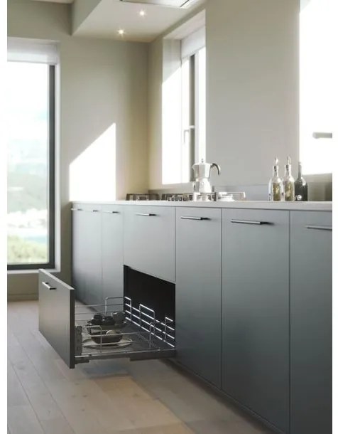 Konyhai fémrács, 900mm, 220mm magas fiók, frontrögzítéssel, króm, teljes kihúzás, csillapított záródás, 30kg teherbírás, SIGE Green 116