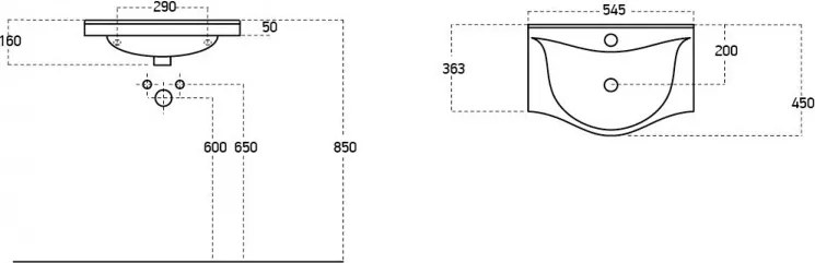 Viva STYLE Ekonomik 55 lábon álló 2 ajtós fürdőszobabútor Sanovit ALBATROS 10055 mosdókagyló 55x45cm