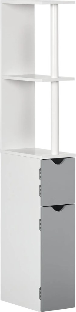 kleankin Fürdőszobai Oszlopos Szekrény Ajtókkal és Nyitott Polcokkal Modern Stílusban 15.2x29.8x118 cm Fehér és Szürke | Aosom