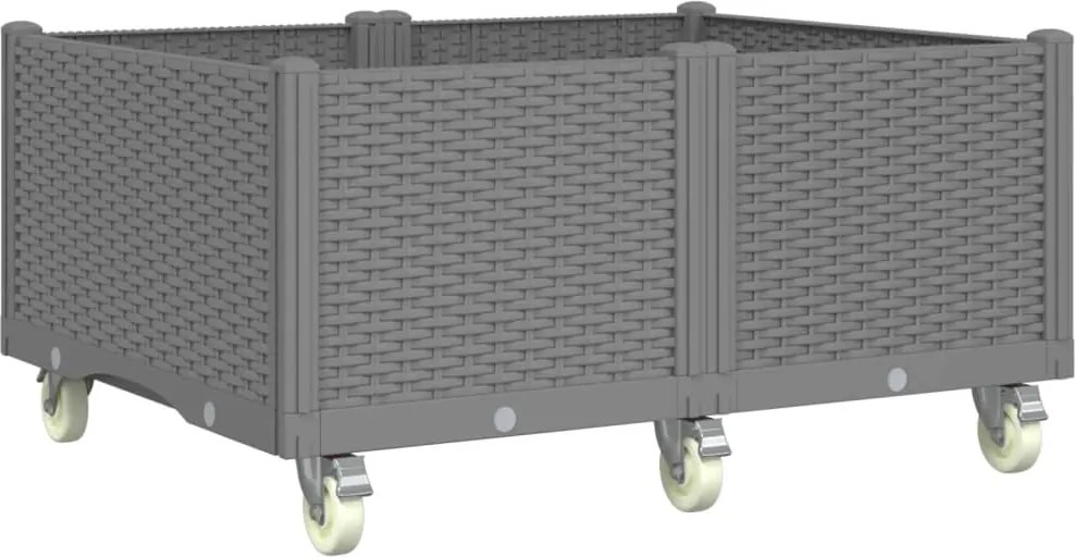 vidaXL világosszürke PP rácsos kerekes ültetőláda 100 x 80 x 54 cm