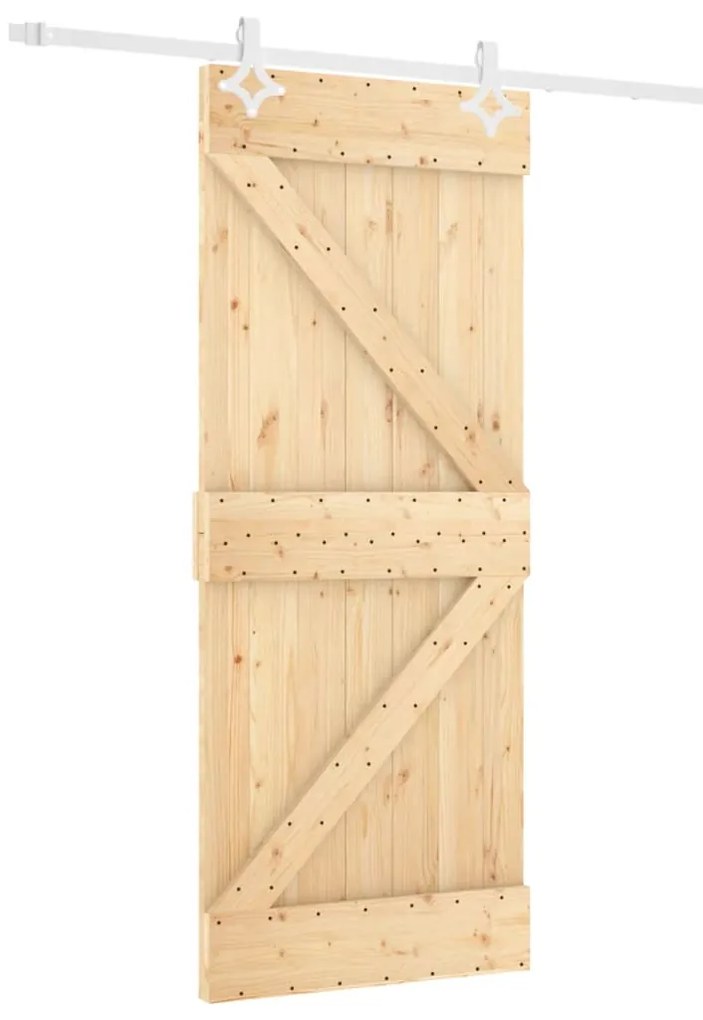 Tömör fenyőfa tolóajtó fémszerelék szettel 80 x 210 cm