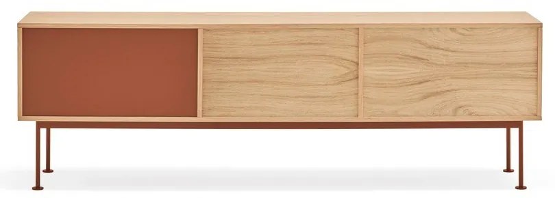 Yoko téglavörös TV-állvány tölgyfa dekorral - Teulat