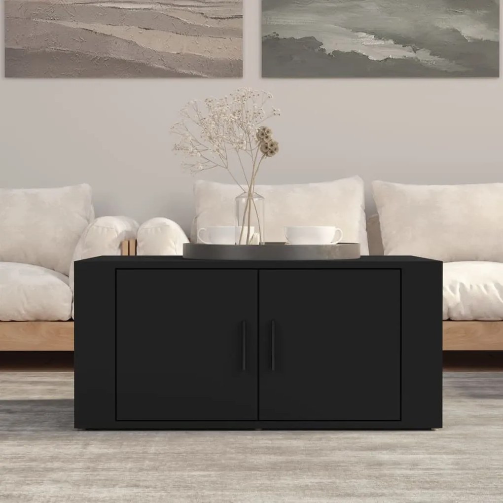 Fekete szerelt fa dohányzóasztal 80 x 50 x 36 cm