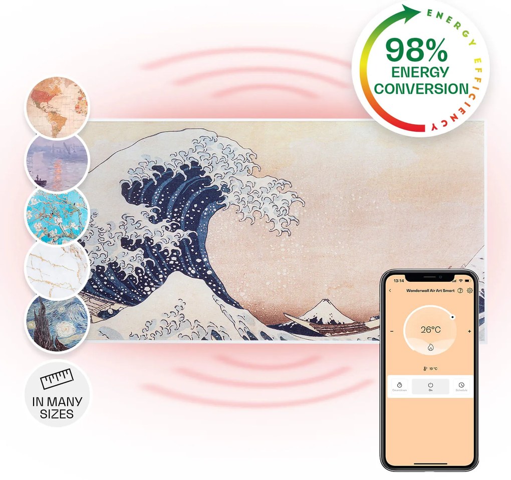 Klarstein Wonderwall Air Art Smart, infravörös hősugárzó, 120 x 60 cm, 700 W, alkalmazás, hullámok