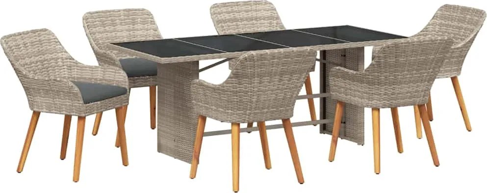 vidaXL Kert étkező szett 7 pcs Világosszürke polirattan