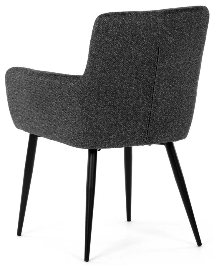 Scaun de sufragerie elegant cu brațe, stofă gri inchis, metal negru