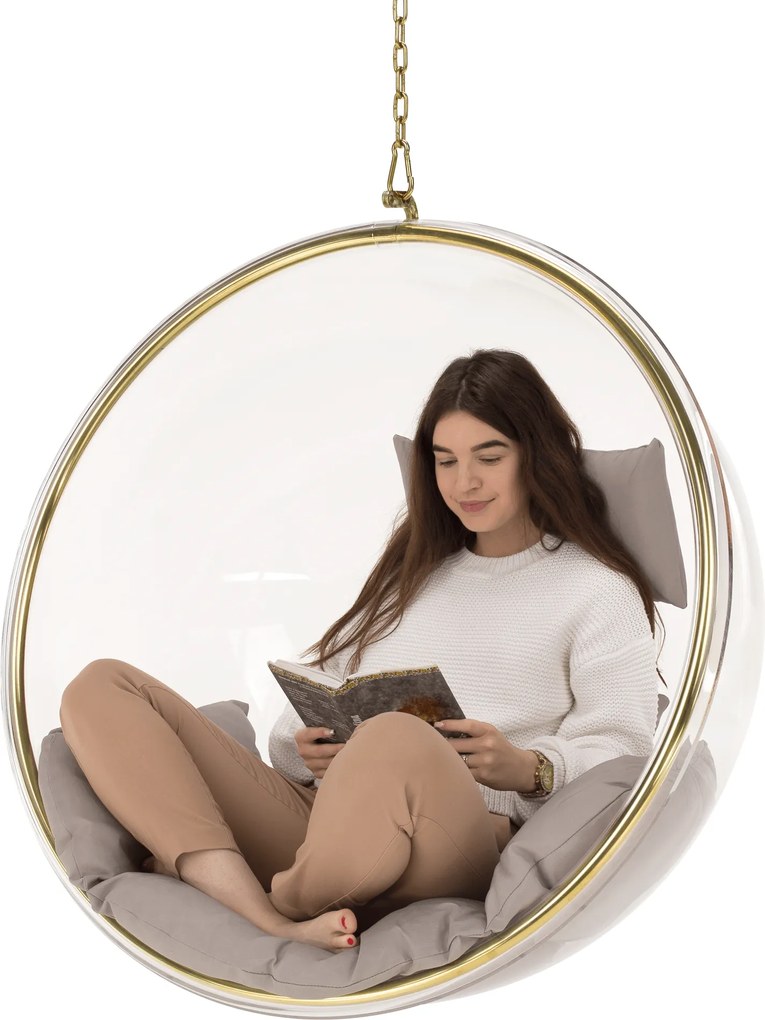 Függő fotel, átlátszó/arany/szürke, BUBBLE NEW TYP 1