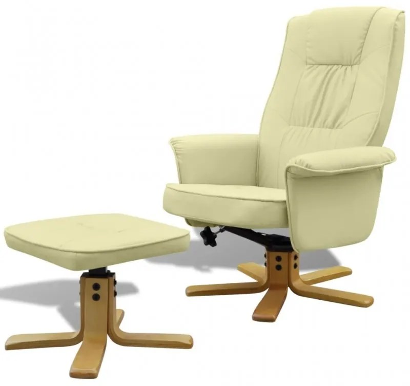 Krémfehér műbőr karosszék lábzsámollyal