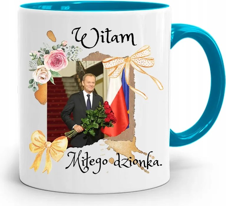 Donald Tusk Kék Bögre Platform Ajándék fényképes nyomtatással