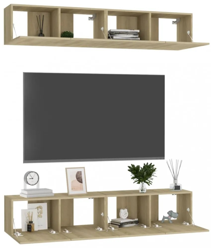 4 db sonoma tölgy színű szerelt fa TV-szekrény 80 x 30 x 30 cm