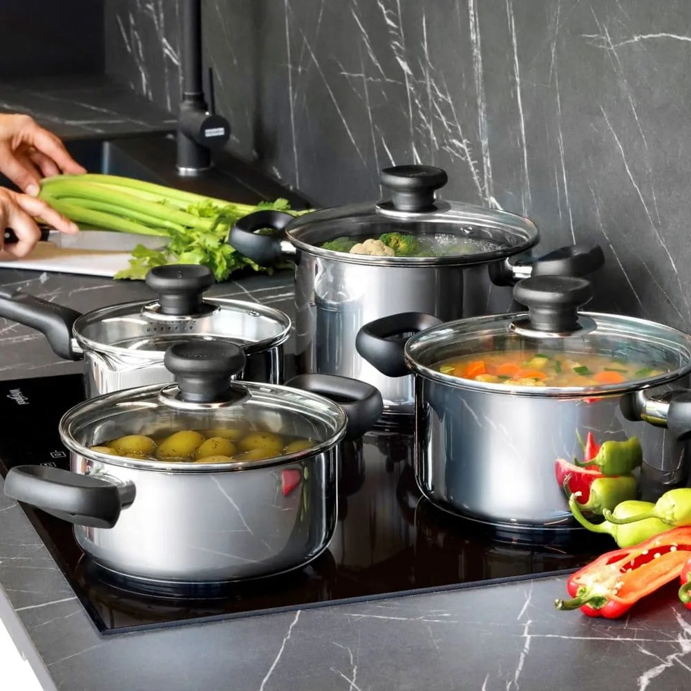 Indukciós tűzhelyhez alkalmas rozsdamentes acél edény fedővel 5,5 l Brava – Tescoma
