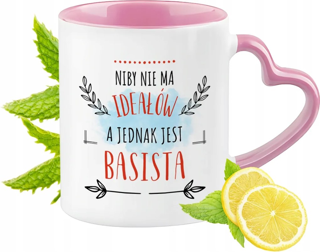 Basszusgitáros Bögre Rózsaszín Szív Alakú Füllel Kávé Ajándék