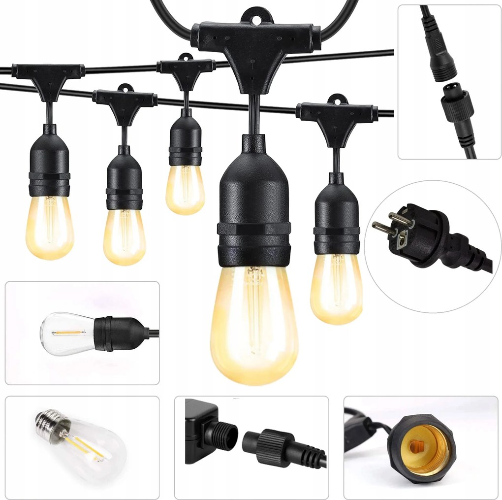 Kerti fényfüzér 40m Led Lánc 40 izzó x E27 Kerti lámpák