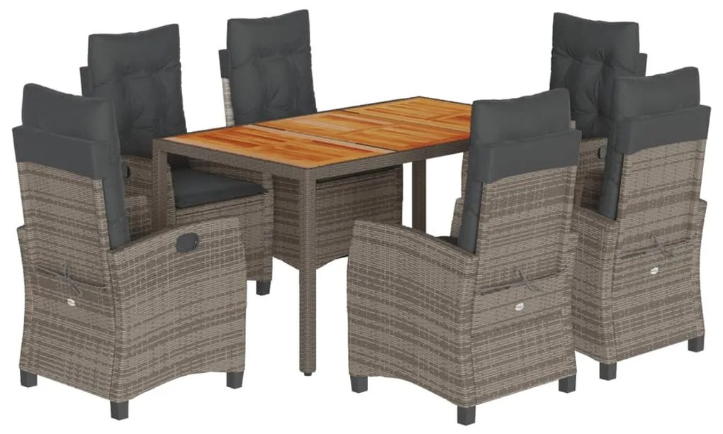 7 részes szürke polyrattan kerti étkezőgarnitúra párnával