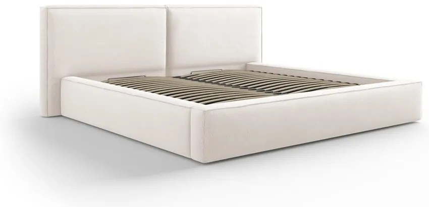 Bézs kárpitozott franciaágy tárolóhellyel, ágyráccsal 200x200 cm Arendal – Cosmopolitan Design